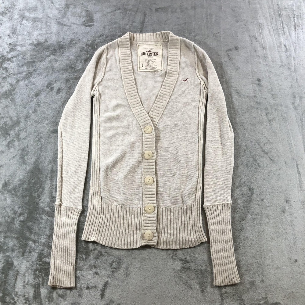 Vtg Hollister Cardigan Sweater Womens Large White Angora Blend Button Front Y2K